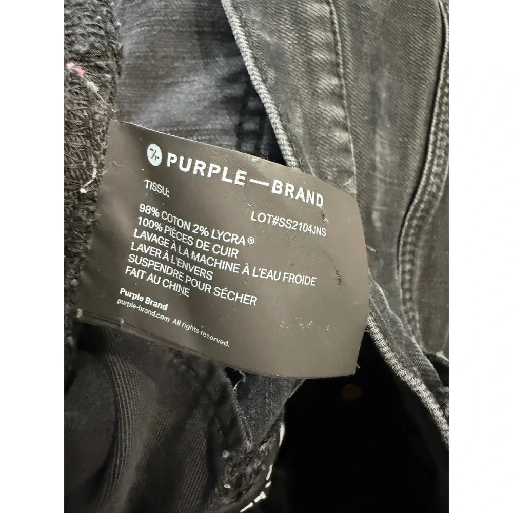 Purple Brand P001 Skinny Jeans Mens 31 Faded Black Raw Hem Low Rise Stretch P001